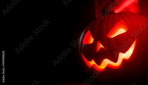 Menacing Jack-o'-Lantern with Fiery Glow in the Darkness