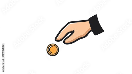 An icon of a hand tossing a coin on a white background. photo