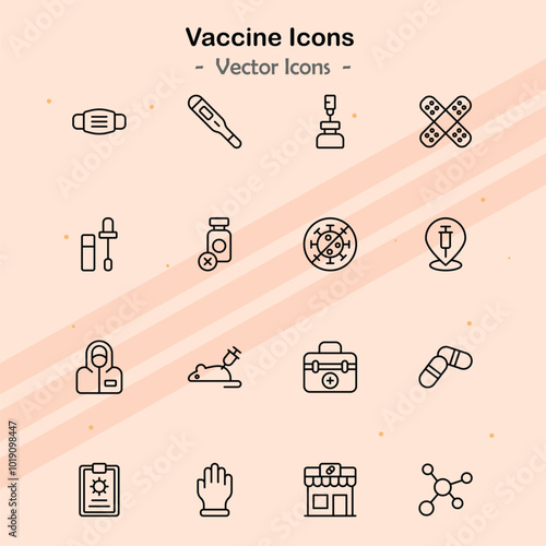 Icons illustrating additional aspects of vaccination and health initiatives.