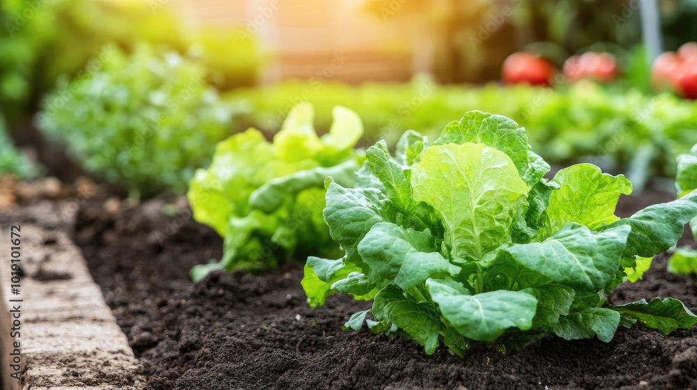 Fresh Green Lettuce Growing in a Vegetable Garden Fresh Green Lettuce Growing in a Vegetable Garden
