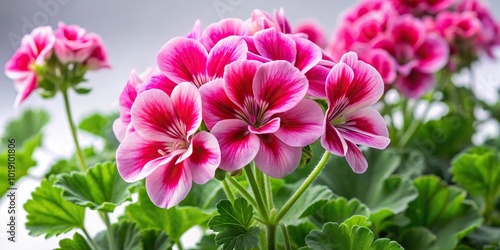 Low angle view of geranium pelargonium flowers isolated on white background