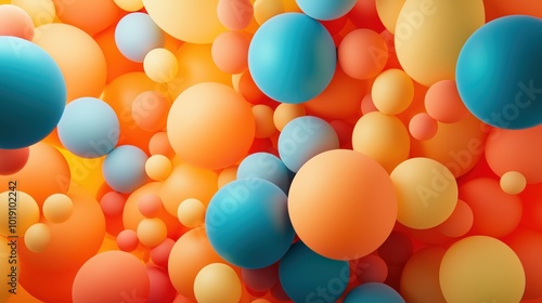 Abstract background with blue, orange, and yellow spheres creating a playful, vibrant arrangement.