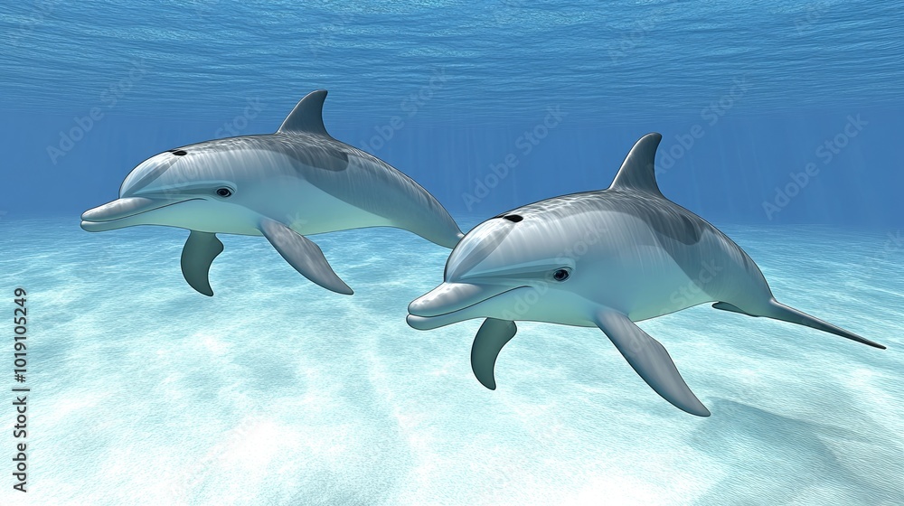 Dolphins Swimming in Clear Blue Water Dolphins Swimming in Clear Blue Water