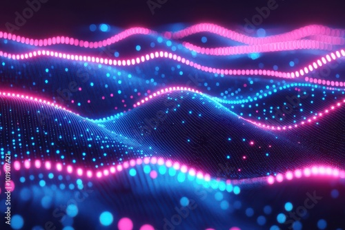 Futuristic Neon Data Waves with Pink and Blue Lights