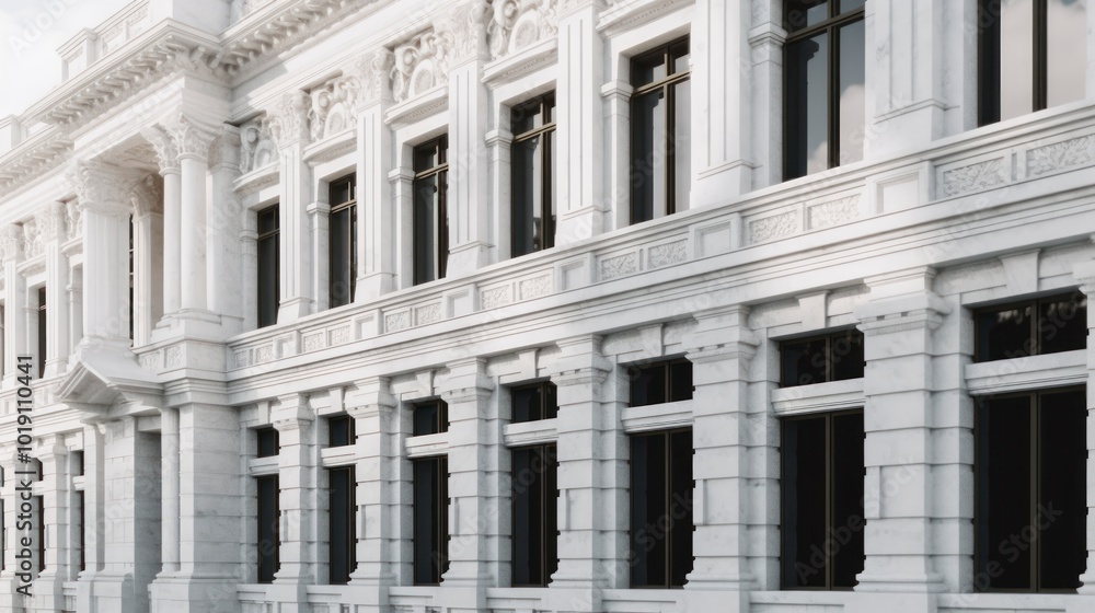 Fototapeta premium Close-up of the facade of a building with white columns.