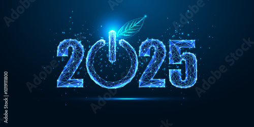 Abstract 2025 New Year digital web banner template. Futuristic greeting card on dark blue background