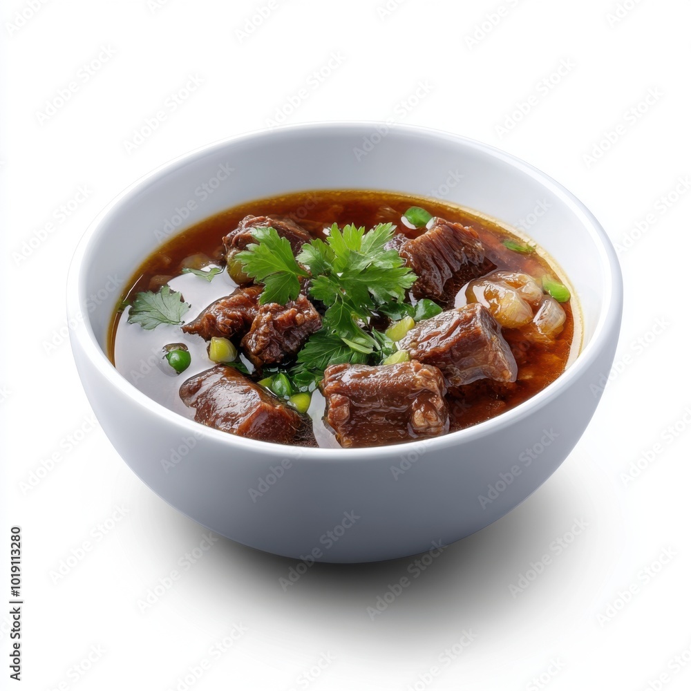 Delicious Oxtail Soup in Bowl on White Background Delicious Oxtail Soup in Bowl on White Background
