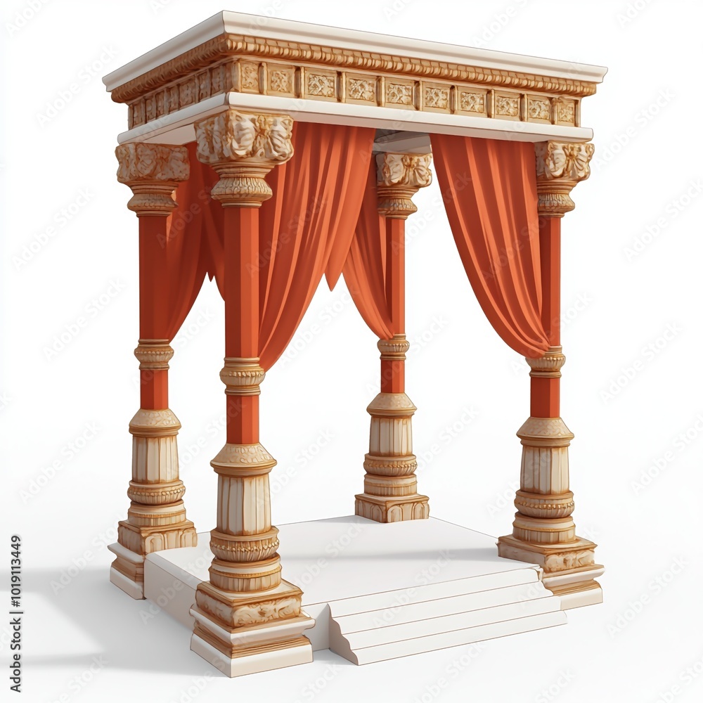 Fototapeta premium 3D Mandap Pillars Icon: Wedding Ceremony Decor Illustration Logo