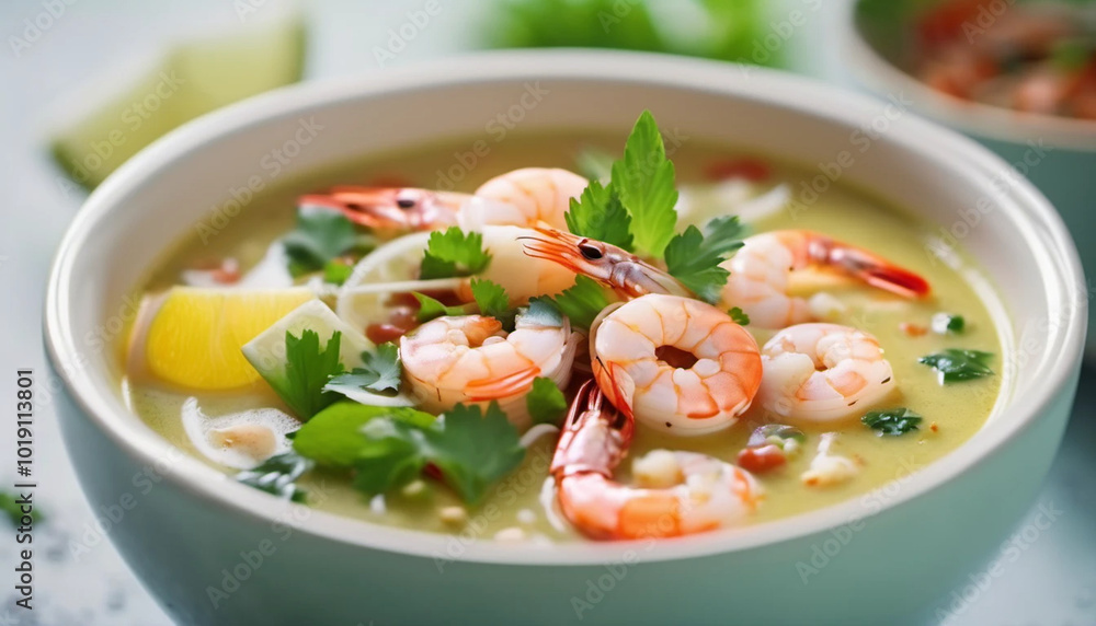 Thai soup with shrimps and parsley, ai Thai soup with shrimps and parsley, ai