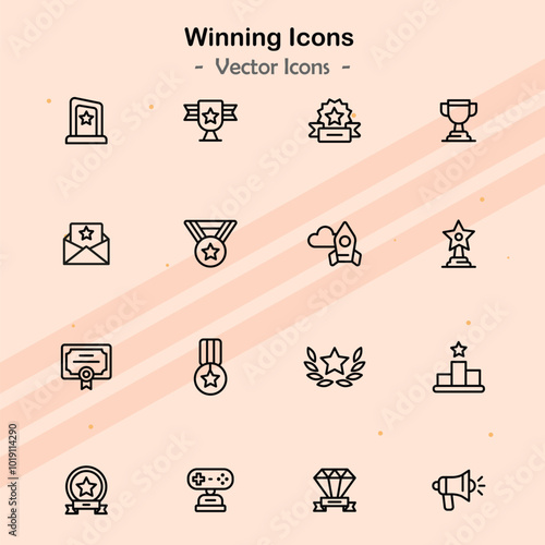Icons representing themes of victory
