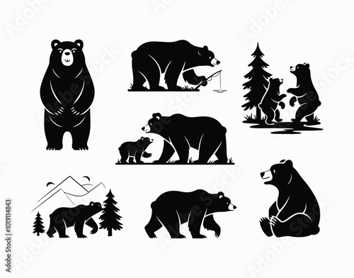The Bear Collection Nature's Silhouettes Vector EPS
