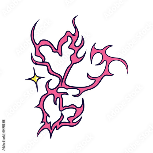 Vector Y2k Heart Neon Tribal Cartoon Illustration Isolated