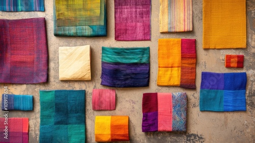 Colorful Textile Patterns on Wall Display