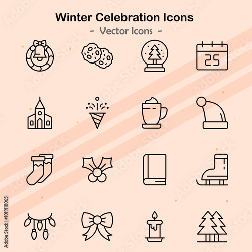 Icons showcasing additional elements of winter festivities and seasonal celebrations.