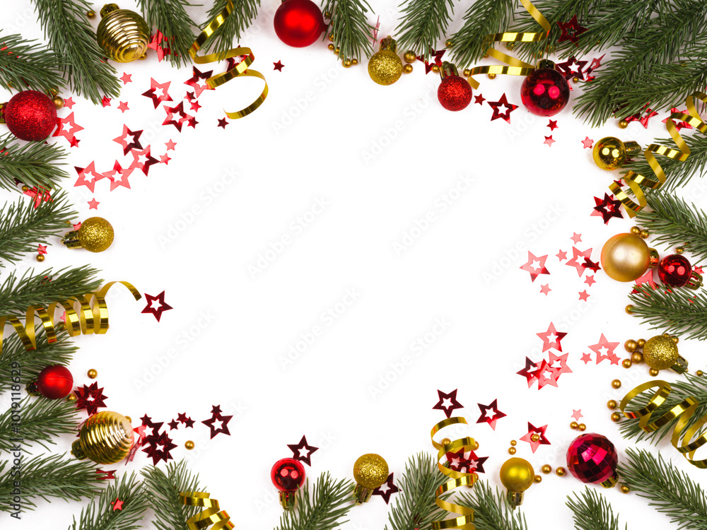 christmas frame fir and balls on white christmas frame fir and balls on white