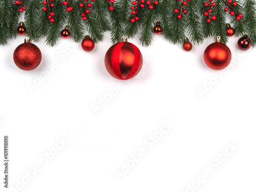 christmas frame fir and balls on white
