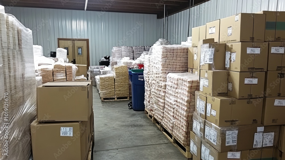 Warehouse with Stacked Boxes and Pallets Warehouse with Stacked Boxes and Pallets