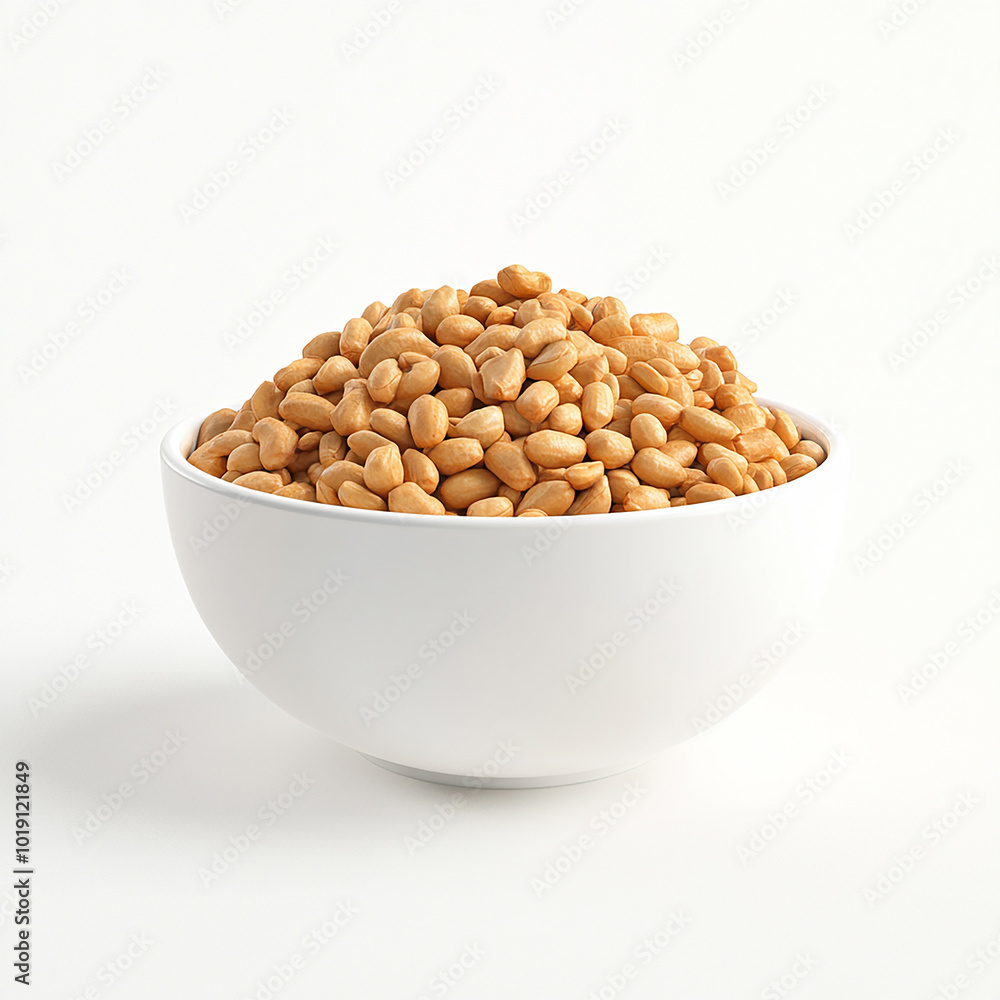 Fresh Peanuts in a White Bowl on Solid White Background Fresh Peanuts in a White Bowl on Solid White Background