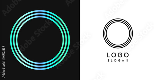 Minimalistic striped letter O, three lines monogram, shiny luxurious metallic gloss color logo for premium brand of jewels, fashion and beauty. Modern retro avant-garde identity. Vector illustration.