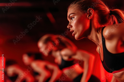 Empowered Women in Intense Workout Session at High-Energy Fitness Class
