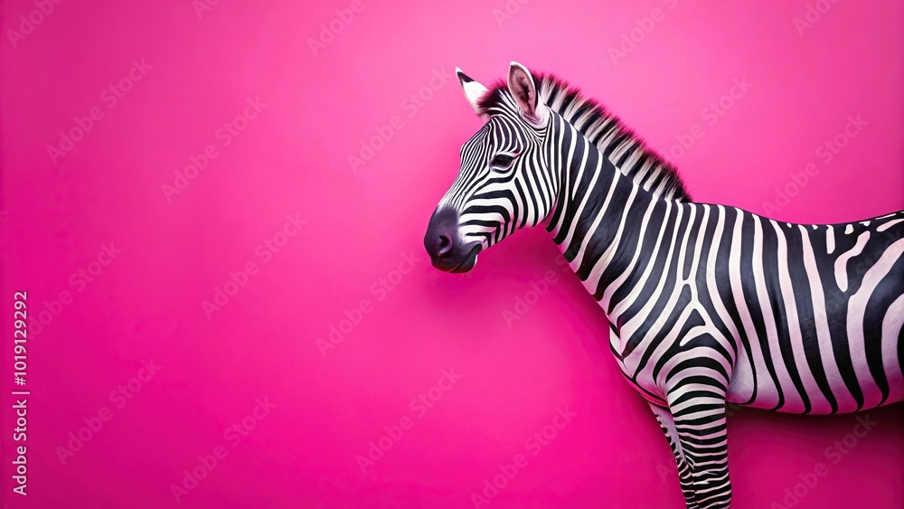 Aerial zebra flying above pink background Aerial zebra flying above pink background