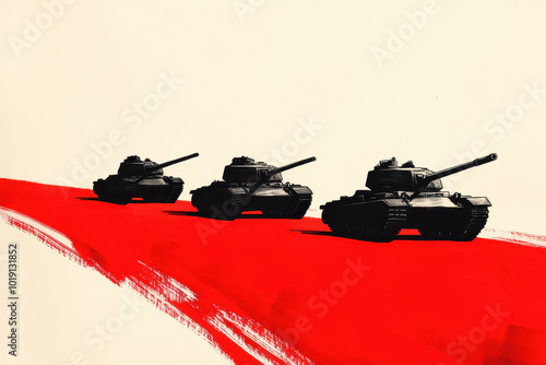 Powerful Symbolism of Tanks in Minimalist Protest Art, Crossing Red Line photo