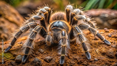 Macro shot of a hairy legged tarantula spider Tliltocatl albopilosus, Genus Brachypelma photo