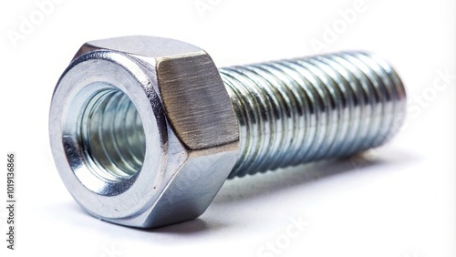 Macro shot of a hex bolt on a white background