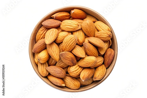 almonds in bowl isolated on white background