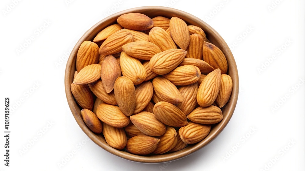 almonds in white bowl isolated on white background almonds in white bowl isolated on white background