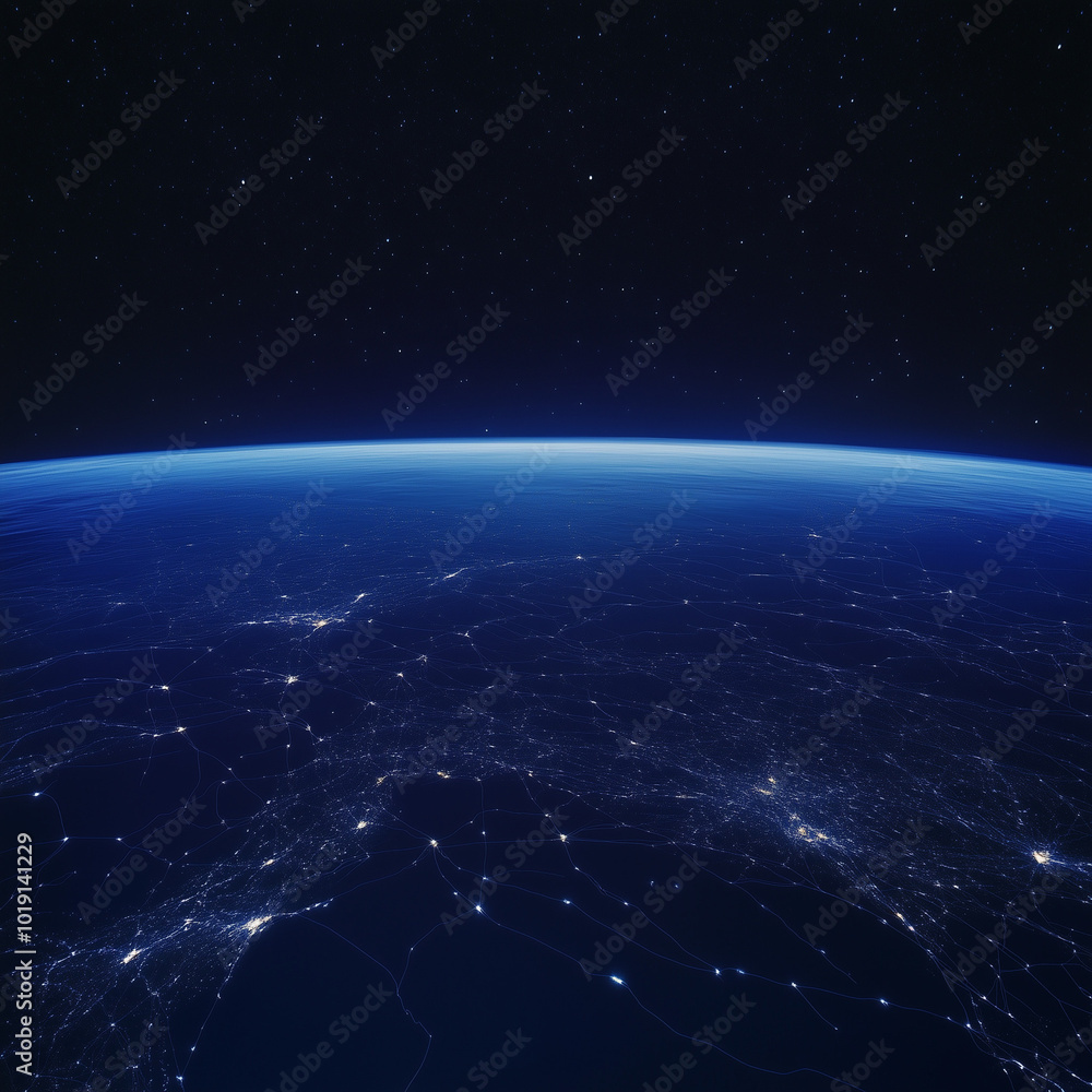 Fototapeta premium Shimmering Earth from Space Over the Atlantic Ocean: Capturing the Vast Blue Expanse