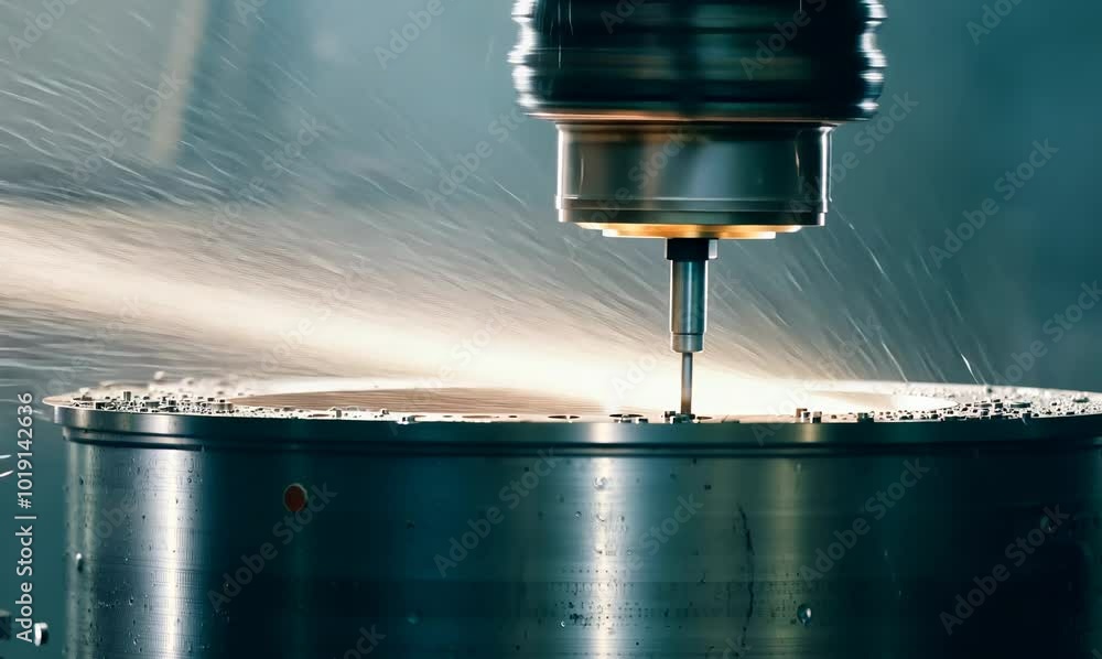 CNC Machine Cutting Metal Cylinder with Coolant Spray CNC Machine Cutting Metal Cylinder with Coolant Spray