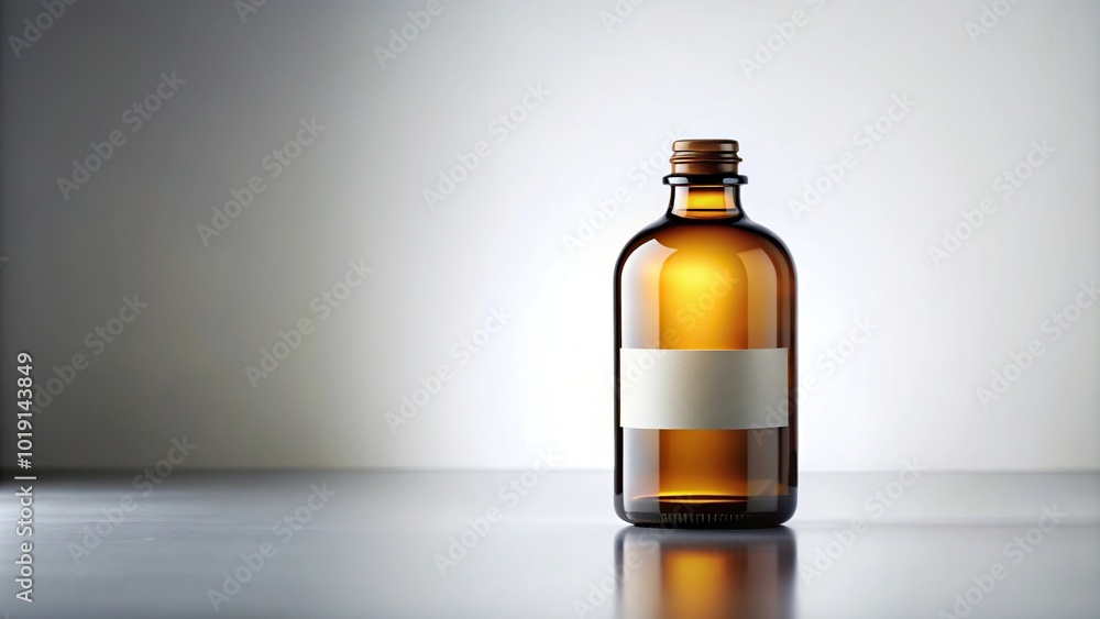 Amber glass bottle on white surface in natural light Amber glass bottle on white surface in natural light