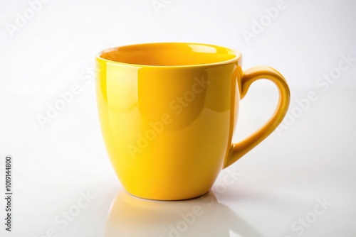 Macro yellow ceramic mug isolated on white background