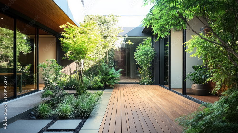 serene garden pathway in contemporary home setting serene garden pathway in contemporary home setting