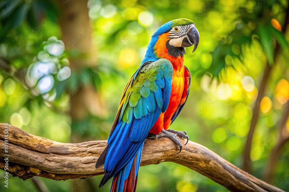 Obraz premium magnificent macaw parrot perched on tree branch in nature