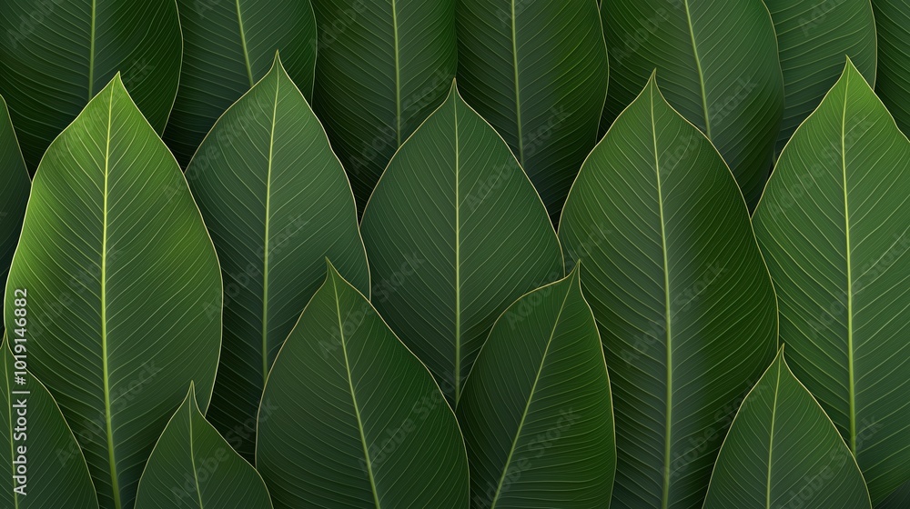 Close up of green leaves with a lot of detail. The leaves are all different sizes and shapes, but they all have a similar color. The image has a calming and peaceful mood Close up of green leaves with a lot of detail. The leaves are all different sizes and shapes, but they all have a similar color. The image has a calming and peaceful mood