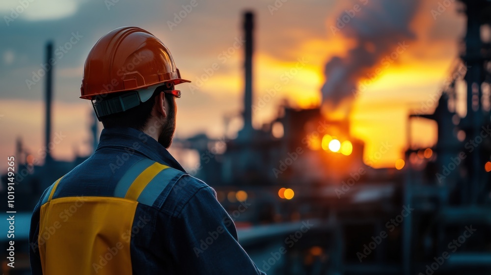 Worker at Steel Factory During Sunset Worker at Steel Factory During Sunset