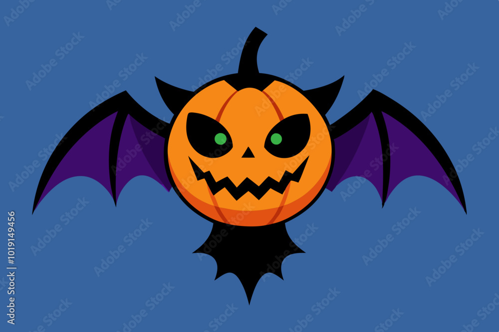 Fototapeta premium Spooky Halloween Cute Spooky Pumpkin Bat, Cute, Cartoon, vector illustration