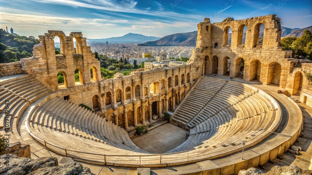 Fototapeta premium Ancient amphitheater walls in Athens Acropolis