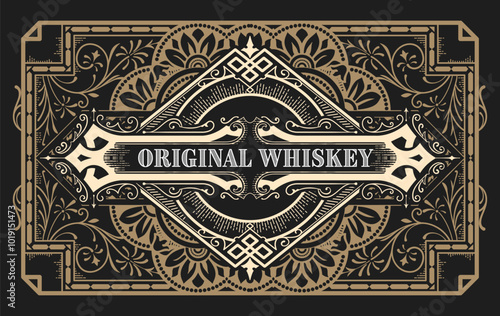 Whiskey label with old frames