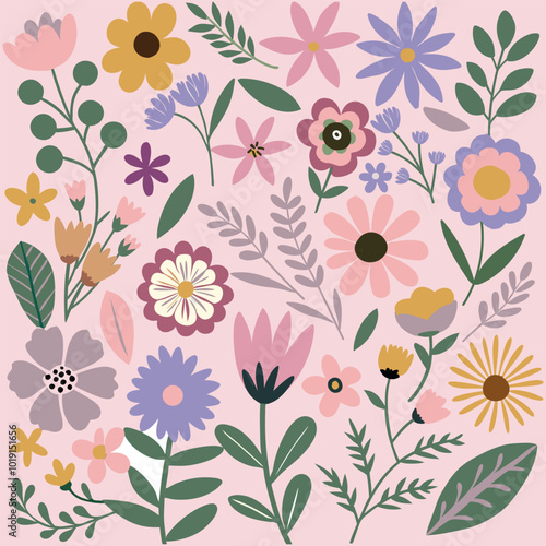 Collection of flowers. Vector botanical flowers background. style for banners, wallpaper, posters, websites, online shopping.Vector illustration design and creative idea,eps 10.	
