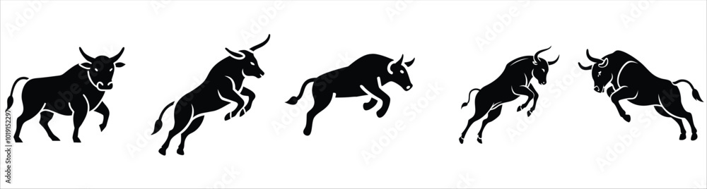 Fototapeta premium Silhouette of a bull jumping 