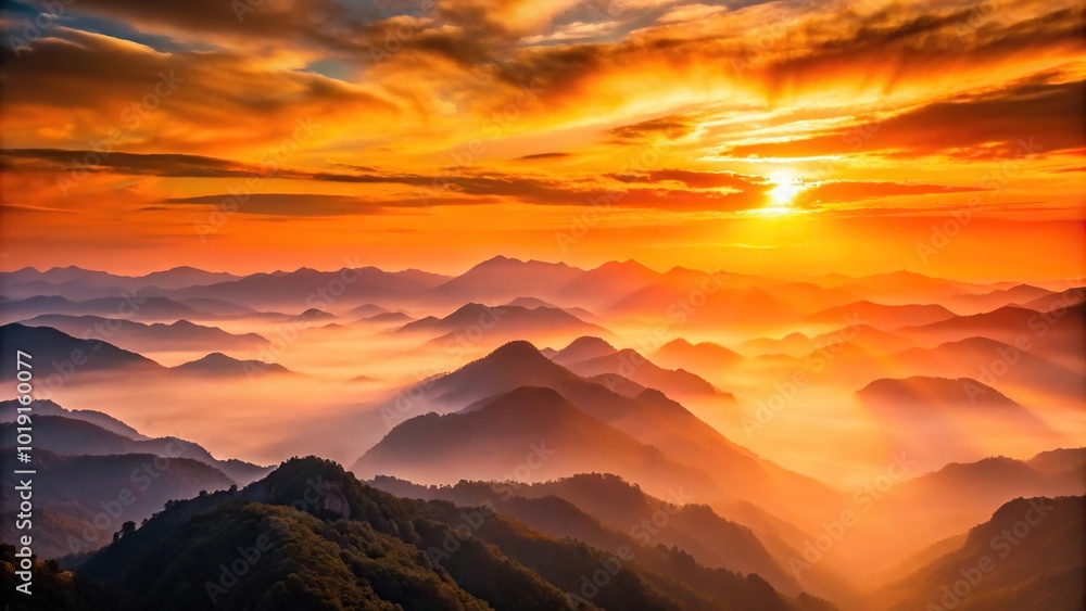 Fototapeta premium abstract background of sunset between mountains with orange colors