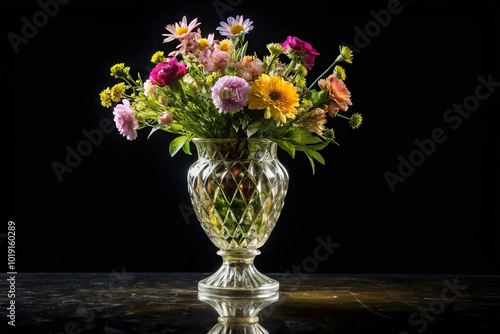 Wallpaper Mural antique crystal vase with a summer bouquet vintage flower vase on black isolated background Torontodigital.ca