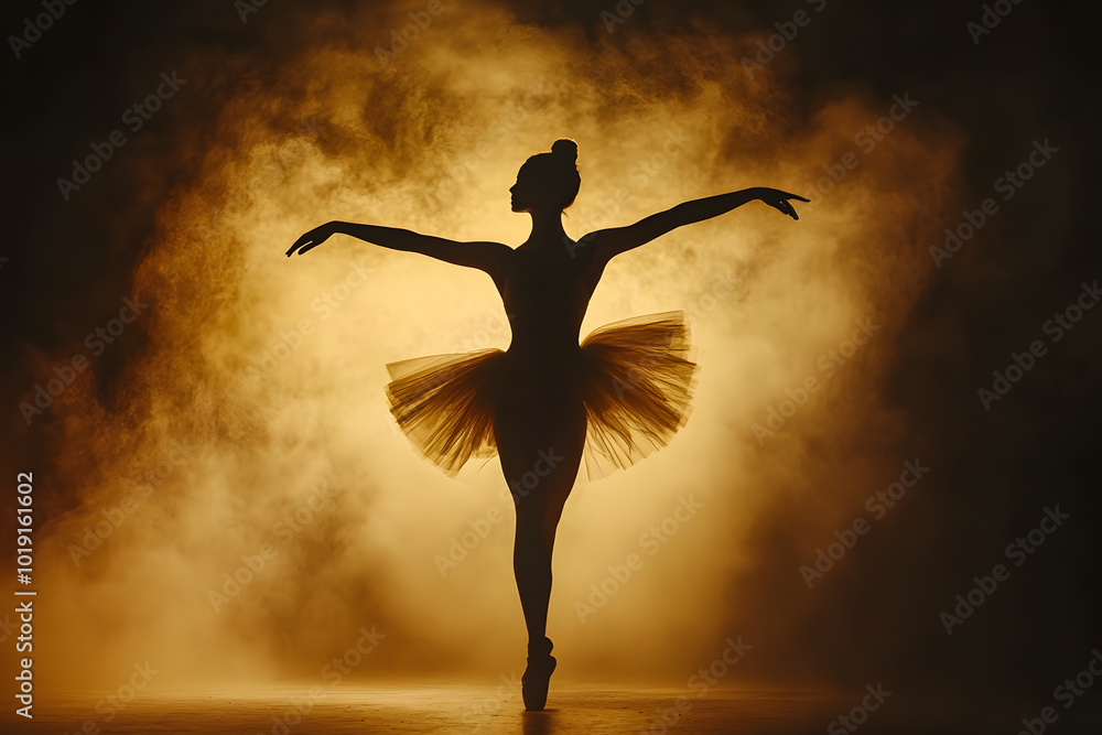 Graceful Ballet Silhouette in Spotlight Graceful Ballet Silhouette in Spotlight