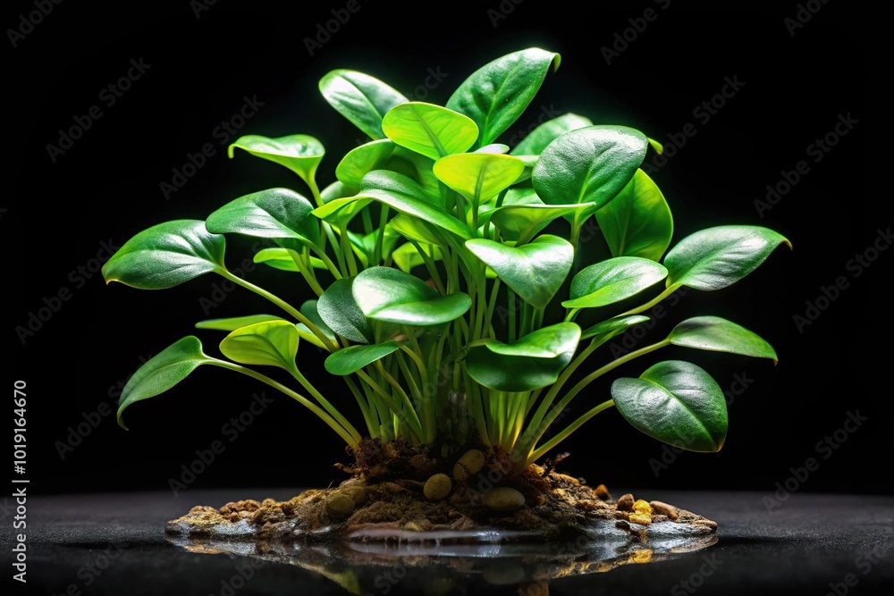 Anubias sp Pangolino isolated on black background Anubias sp Pangolino isolated on black background