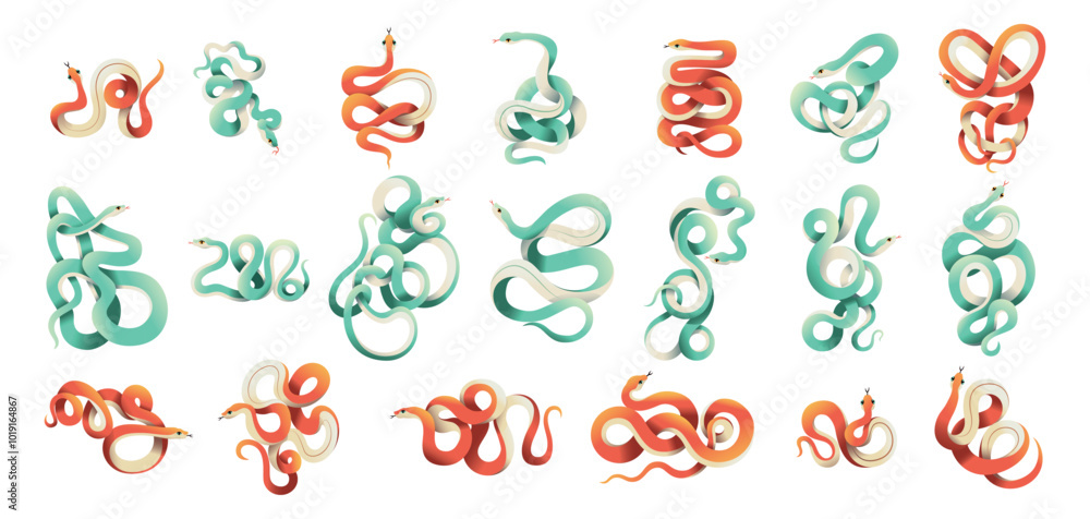 Obraz premium Vector Chinese New Year Snake Ornament Cartoon Set Illustration Isolated