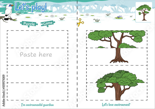 Lets play cut and paste puzzle game with Jungle theme Common Tree 3