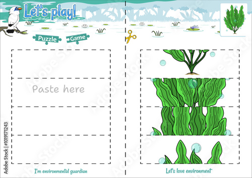 Lets play cut and paste puzzle game with Jungle theme fresh water plant 8